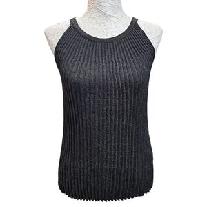 Alberto Makali NY Black Lurex Ribbed Sweater Tank Top XS Stretch Lightweight
